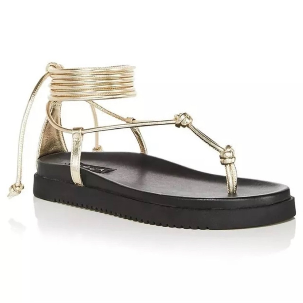 Aqua Muse Women's Strappy Gold Faux Leather Strappy Sandals